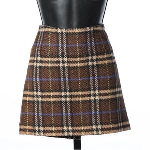 Burberry Brown & Blue Plaid Wool Mini Skirt